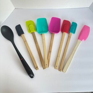 8*Silicone colorful spatulas and Spoon with mostly Bamboo Handles.